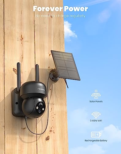 Solar Security Cameras Wireless Outdoor - Battery Power Cameras for Home Security Wifi Cameras Outside Surveillance Camera PTZ 360° Camera System with Floodlight Color Night Vision Motion Sensor Alarm