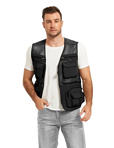 Flygo mens Summer Lightweight Breathable Mesh Fishing Vest With Pockets mesh fishing vest