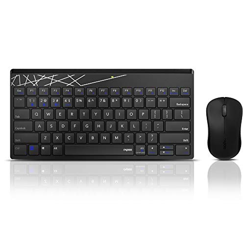 Rapoo 8000M Accessory Set for Computer, Keyboard and Mouse Wireless, Multi Mode, Wireless, USB, 2.4GHz, Bluetooth, Multimedia Buttons, 1300 DPI, Black