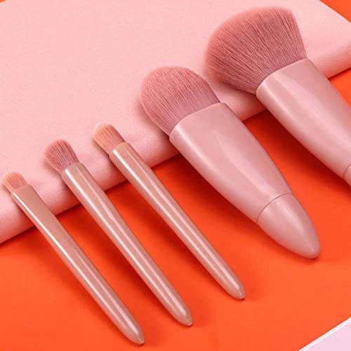 COSHINE Easy-taken Travel Makeup Brush Set, 5pcs Mini Complete Function Cosmetic Brushes Kit (5pcs with mirror)