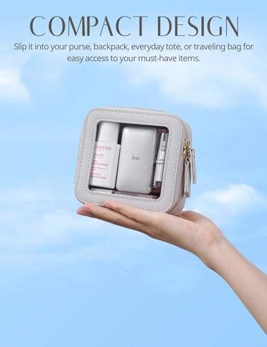 Small Cosmetic Bag for Purse Mini Makeup Bag for School Cute Clear Make Up Pouch for Travel Tiny Leather White Make Up Organizer Case for Backpack Toiletry Bag Waterproof Square Pouch with Zipper