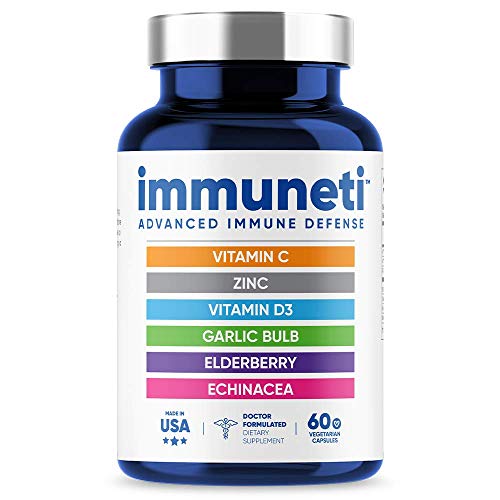 Immuneti Nutrition Advanced Immune Defense, 6-in-1 Powerful Blend of Vitamin C, Vitamin D3, Zinc, Elderberries, Garlic Bulb - Supports Overall Health, Provides Vital Nutrients & Antioxidants