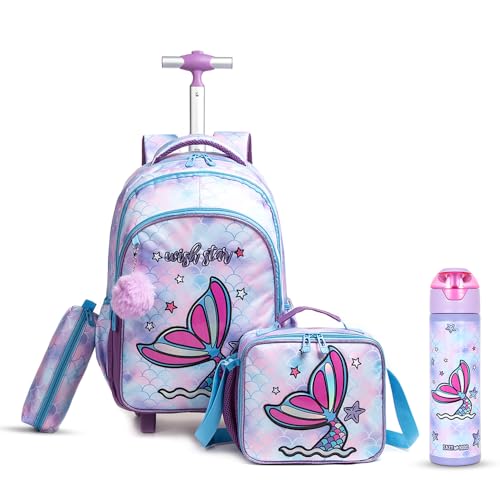 Eazy Kids Set of 4 Trolley School Bag Combo - Mermaid Purple