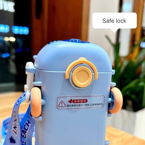 EBS SOUQ Water Bottle For Kids Water Bottle For School w/Straw & A Lid Children's Water Flask with Shoulder Strap - 500ML (Kids Van White)