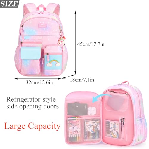 Qiccijoo Girls Backpack for Kids Bookbag Teens Girls Elementary School Bags Cute Student School Backpack Toddler Backpack Lightweight Waterproof Bag for Child(Pink)
