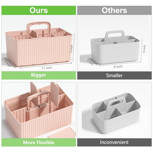 KASTWAVE Plastic Shower Caddy Organizer, Bathroom Caddy Basket with Handle, Portable Small Shower Caddy Dorm for Bath Shower Makeup Cleaning Desk Storage, Pink