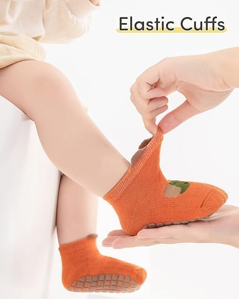 Khazna Baby Non Slip Socks, Toddler Baby Non Slip Socks Infant Newborn Antiskid Socks with Grips Anti-Slip Unisex Ankle Socks for Infant, Baby and Toddler Socks(5 Pairs)