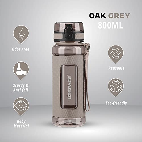 Drinking Water Bottle | Water Bottle for Men, Women & Kids | Leakproof BPA Free Yoga & Gym Running Water Bottle with One-Click Lock | Anti-Fall Tritan Sports Water Bottle (800-ml, Oak Gray)