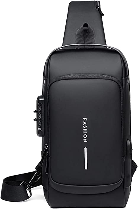 Furixin Anti-theft Sling Bag Business Men Bag Chest Crossbody bags with USB Charging Port Waterproof Small Backpack for Outdoor Work Hiking Running Sport Travel Bag Black (A)