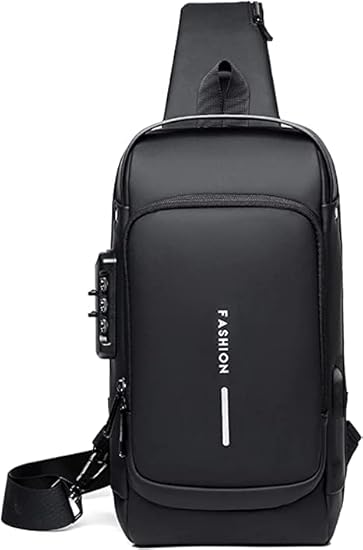 Furixin Anti-theft Sling Bag Business Men Bag Chest Crossbody bags with USB Charging Port Waterproof Small Backpack for Outdoor Work Hiking Running Sport Travel Bag Black (A)