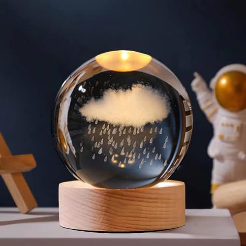 Khazna 3D Galaxy Crystal Ball Night Light for Kids with Colorful LED Light Base, Color Changing Light with Remote as a Birthday Gift for Teens Boys and Girls, Rainy Cloud Model
