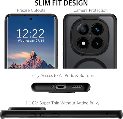 For Xiaomi Redmi Note 14 Pro Plus 5G Magnetic Case, Compatible with MagSafe, TPU+PC Shockproof Matte Skin Feel Mobile Phone Back Cover, Anti-fingerprint Slim Fit Protective Casing