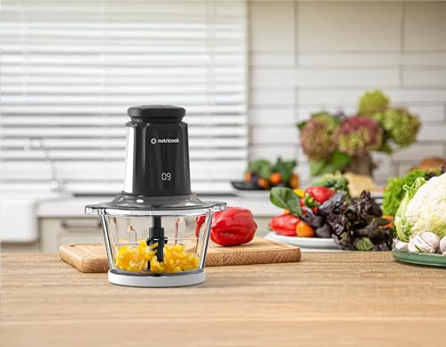 Nutricook 2+2 L XXXL Glass & SS Chopper and Mincer,500W - Pulse & 2 speeds, 2-Removable 4 SS -Blade for Chopping, Ice Crushing, Meat Mincing, Grinding, Pureeing & more - BLk, 2 Yr Warranty,NC-CH2000
