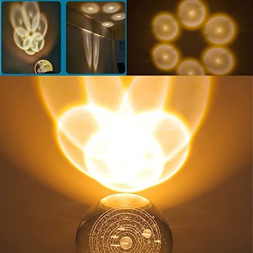 Goodern 3D Crystal Ball Night Light Clear Galaxy LED Light with Wooden Base Glass Ball Ornaments Nightlight Decolamp with Touch Switch LED Light Decorative Lamp Gifts for Home Desktop Decor-Planet