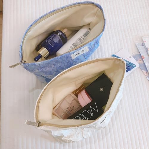 STARDW Flower Cosmetic Bags Makeup Bags for Women and Girls,Travel Makeup Bag Large Capacity Canvas Makeup Bag,Makeup Organizer Bag Zipper Pouch, Embossed pink, Large Capacity Aesthetic Makeup Bags