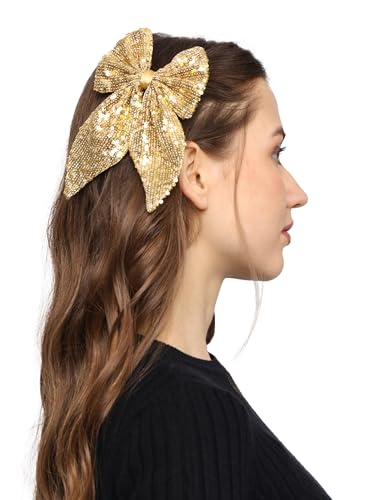 Radhu & Kabby Trendy Hair Bow for Women/Girls | Perfect for Special Occasions | Fancy & Stylish Hair Accessories | Anti-Hair Breakage | Glittery Golden Color | Same as pic | 1 Pcs