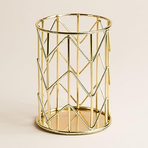 Benting Gold Metal Pen Holder for Desk, Makeup Brushes Cup, Pencil Holders, Office&Home Organizer (Gold-Style B)