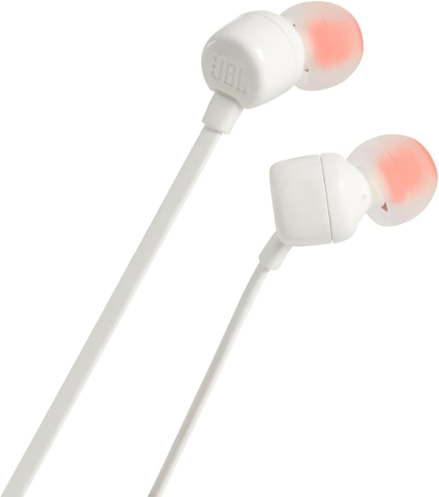 JBL Tune 110 Wired In-Ear Headphones, Deep and Powerful Pure Bass Sound, 1-Button Remote/Mic, Tangle-Free Flat Cable, Ultra Comfortable Fit - Black, JBLT110BLK
