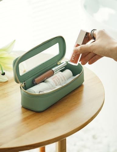 Small Cosmetic Bag for Purse Mini Makeup Bag for School Cute Clear Make Up Pouch for Travel Tiny Leather White Make Up Organizer Case for Backpack Toiletry Bag Waterproof Square Pouch with Zipper