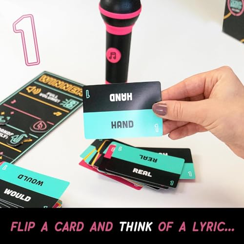 KALEDE® Official Grab The Mic – Family Karaoke Game, 8+ Year Olds, 2-10 Players - Board Game for Bad Singers with 250 Lyrics (125 Cards) for Hilarious Game Nights & Birthday Party, Kids Gift