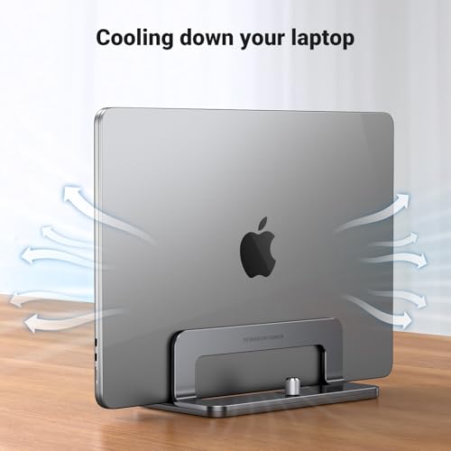 UGREEN Aluminum Vertical Laptop Stand, Double Desktop Stand Holder with Adjustable Dock Space-Saving Anti Slide Silicone Grips for All Tablet/iPad MacBook/Surface/Samsung/HP/Dell/Chrome Book Silver