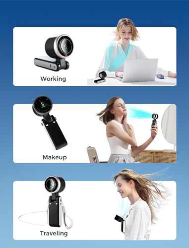 MERTTURM 3 IN 1 Mini Handheld Turbo Fan(12H Standby), Desk/Neck Portable Fan with 5 Super Powerful Wind Speed&Brushless Motor, Rechargeable Personal Lash Pocket Fan for Travel Makeup Outdoor-Dark Grey