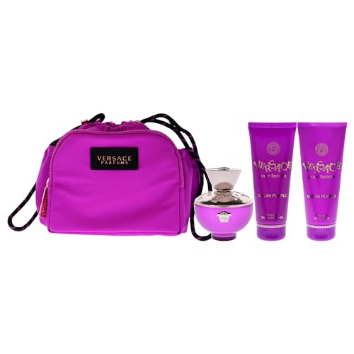 Versace Dylan Natural EDP Spray, Shower Gel, Body Lotion and Travel Bag 4-Piece Gift Set, Purple