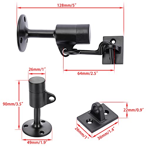Sumnacon Sturdy Door Stopper with Hook - Stainless Steel Modern Door Stop with Rubber Buffer, Wall Mounted Metal Doorstop with Hardware for Home Office, Black