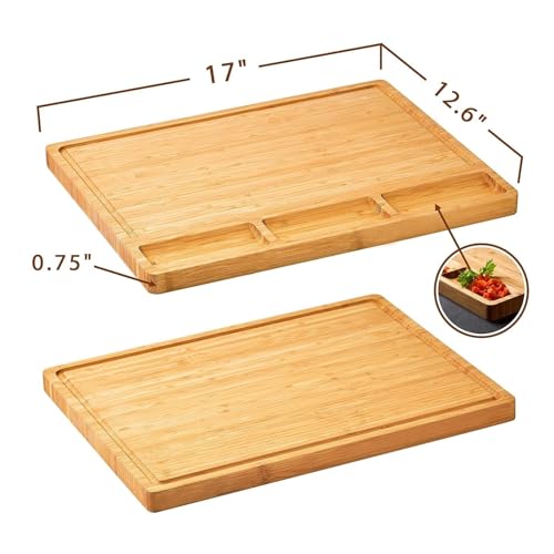 THE WHITE SHOP Large Bamboo Wood Cutting Board for Kitchen, Cheese Charcuterie Board with 3 Built-in Compartments and Juice Grooves (Size : 413-314-15mm)