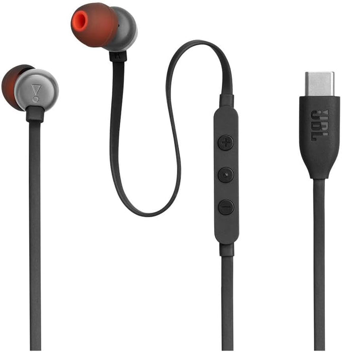 JBL Tune 110 Wired In-Ear Headphones, Deep and Powerful Pure Bass Sound, 1-Button Remote/Mic, Tangle-Free Flat Cable, Ultra Comfortable Fit - Black, JBLT110BLK