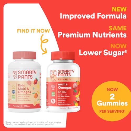 SmartyPants Kids Formula Daily Gummy Multivitamin: Vitamin C, D3, and Zinc for Immunity, Gluten Free, Omega 3 Fish Oil (DHA/EPA), Vitamin B6, B12, 120 Count (30 Day Supply)