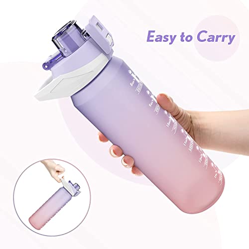 S2C Motivational Water Bottle 1l Water Bottle for Kids School Water Bottles With Straw Leak Proof Water Bottle With Time Marker For Sport, School, Gym, Office (GRADIENT PURPLE)