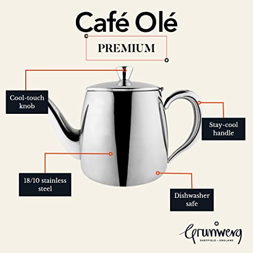 CafÃ© OlÃ© Ol PT-024 Premium Tea Pot, 18/10 Stainless Steel, Mirror Polished, 24oz, Stay Cool Hollow Handles, Perfect Pour Spout, Silver