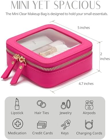 Small Cosmetic Bag for Purse Mini Makeup Bag for School Cute Clear Make Up Pouch for Travel Tiny Leather White Make Up Organizer Case for Backpack Toiletry Bag Waterproof Square Pouch with Zipper