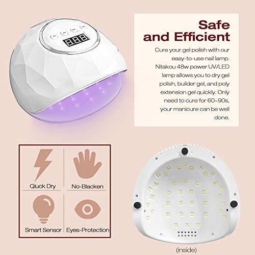 Nitakou Gel Nail Polish Kit with 48W LED Light,6 pcs Icy Jelly Series Gel Polish with Base & Top Coat for Starter Set Nail Art DIY Manicure at Home