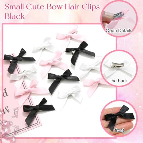 Tazweeq 30 Pcs Bow Hair Clips, 3 Colors Satin Mini Bowknot Hair, Accessories Cute Hair, Non-Slip Hair Clips, Mini Bowknot Hair, Bow Barrettes Ribbon Hairpins for Women Girls