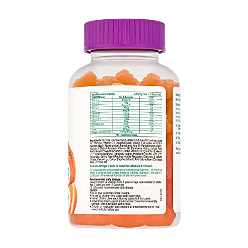 Chewy Vites Kids Brain Support 60 Gummy Vitamins | Omega 3 DHA Gummies for Kids | 12 Essential Vitamins and Minerals | 2 Months Supply | Real Fruit Juice | 1-a-Day | Vegan | 3 Years +