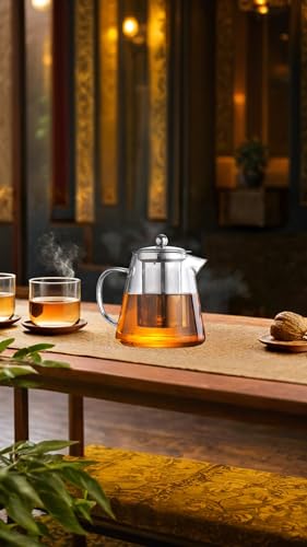 Sweet sevenÂ® Glass Teapot Infuser Set, 32oz Stovetop Safe Blooming & Loose Leaf Tea Maker, good for Flowering Tea & Herbal Brews, Elegant Design Tea Pot Kettle Set