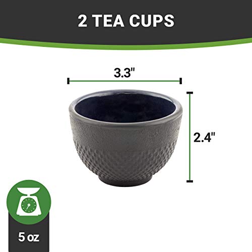 Restaurantware Cast Iron Tea Cups, Tetsubin Hobnail Black Cast Iron Tea Cups - 5 oz - 2ct Box -