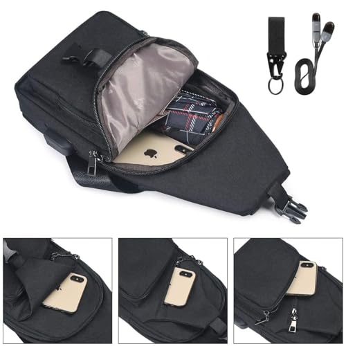 Khazna Sling Bag, Chest Bag with USB Charging Port, Men Women Lightweight Crossbody for Hiking,Cycling, Traveling Convenient to Carry