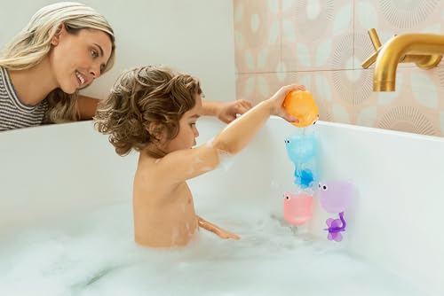 Munchkin Falls™ Bath Scoop & Pour Set , bath toy, bath activity fun, colorful toy to keep kids engaged, infant/baby/toddler/kids, 12 Months and above. Pack of 4