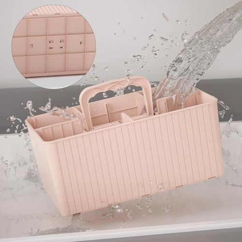 KASTWAVE Plastic Shower Caddy Organizer, Bathroom Caddy Basket with Handle, Portable Small Shower Caddy Dorm for Bath Shower Makeup Cleaning Desk Storage, Pink