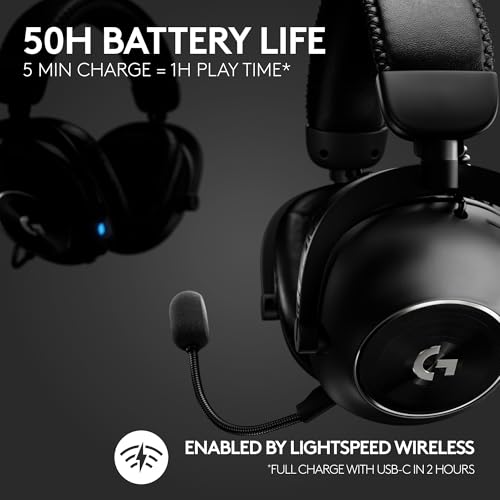 Logitech G PRO X 2 LIGHTSPEED Wireless Gaming Headset, Detachable Boom Mic, 50mm Graphene Drivers, DTS: X Headphone 2.0â7.1 Surround, Bluetooth/USB/3.5mm Aux, for PC, PS5, PS4, Nintendo Switch - Black