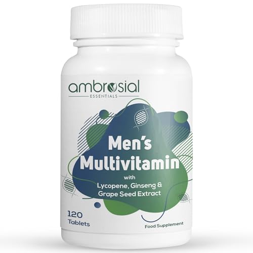 Ambrosial Men's Multivitamin with Lycopene, Ginseng & Grape Seed Extract That Supports Muscle Strength, Immunity, Energy and Endurance (Pack of 1-120 Tablets)