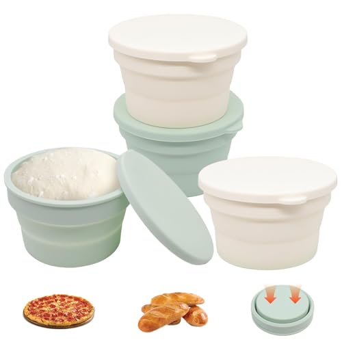 4PCS Pizza Dough Proofing Box - Stackable Silicone Pizza Storage Containers with Lids, Small Bread Baking Supplies, Reusable Camping Bowl, Pizza Making Accessories for Kitchen