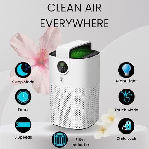 ARIA Portable Air Purifier | HEPA13 Filter | Covers 100m² | PM2.5 Monitor | Touch Controls, Quiet | Air Filter Change Alert | CADR 260m³/hr | Essential Oil Tray | Removes Odor Dust Pet Allergens