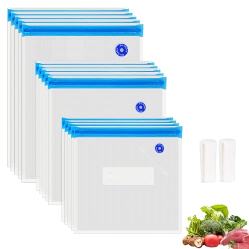 WVacFre Sous Vide Bags 15 pcs Reusable Vacuum Sealer Bags Zip Lock bag for Food Storage and Cooking BPA Free with 2 Sealing Clips