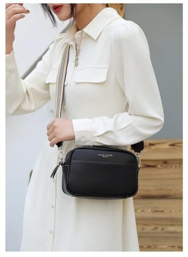 Crossbody Bag for Women Genuine Leather Wide Strap Shoulder Bag Purse Trendy Design Camera Crossbody Purse Top Zip
