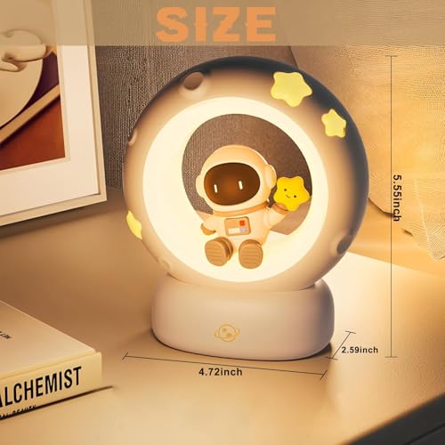 NALACAL Astronaut LED Bedside Night Light for Kids, USB Rechargeable Touch Lamp with 3-Levels Dimmable Brightness, Ideal Bedroom Decor and Gift for Birthdays, and More (White)