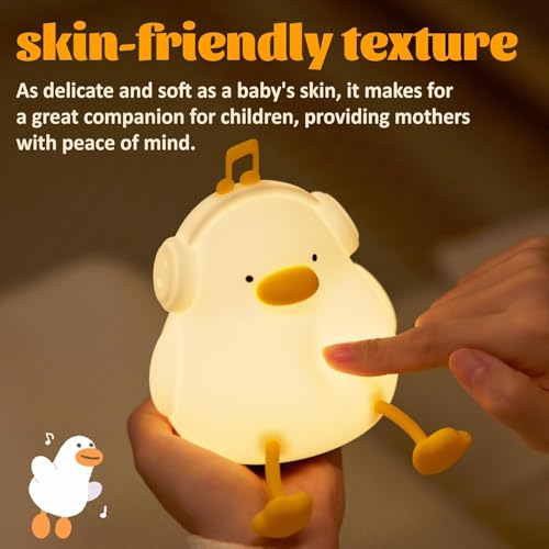 BORTONY Duck Night Light for Kids, Soft Silicone Cute LED Squishy Lamp, Phone Holder Nursery Nightlight Lantern Touch Control Dimming, Rechargeable Bedside Touch Lamp Gifts for Boys & Girls (Duck)